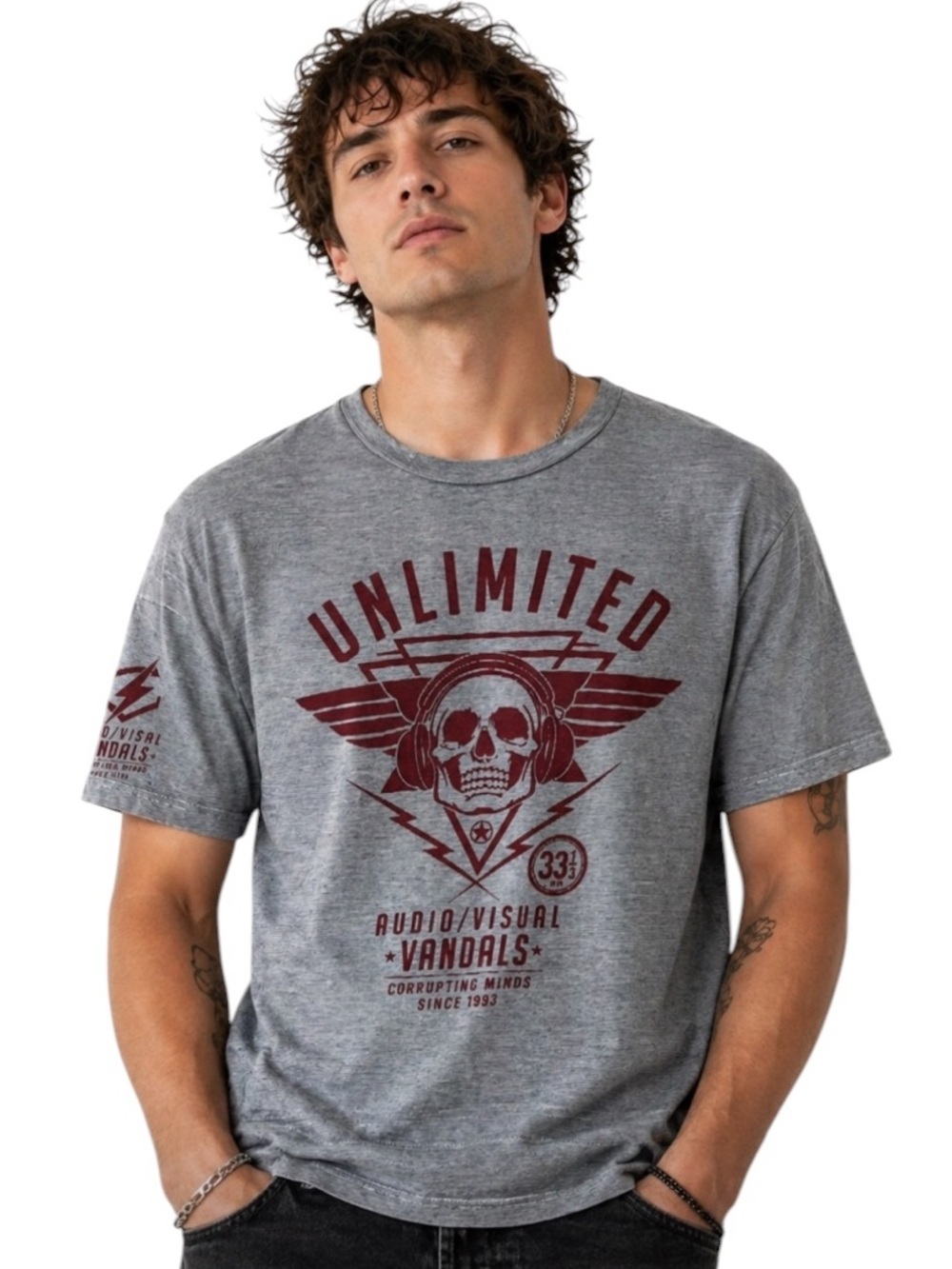 Ecko Unltd Men’s Large Audio/Visual Vandals Skull Graphic Short Sleeve Tshirt